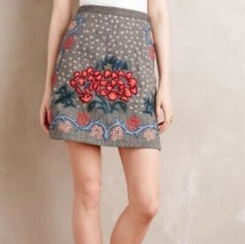 Anthropologie Hemant + Nandita wool blend decorated skirt -  14 - NWOT